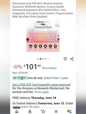 New Aula F99 Pink Gradient Wireless Mechanical Keyboard